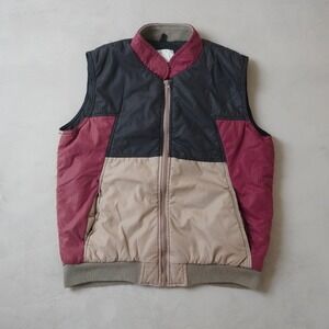 Vintage Repage Colorblock Puffer Vest Mens Large Black Tan Burgundy Full Zip